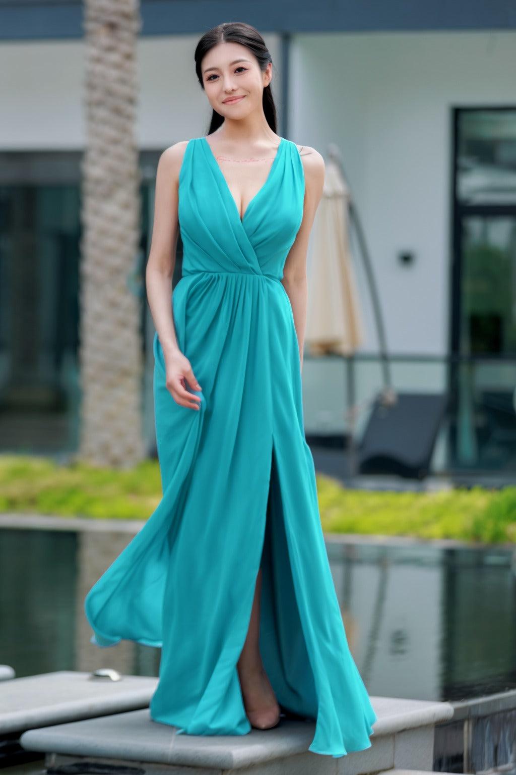 A-Line Floor Length Chiffon Bridesmaid Dress CB0708 - COCOMELODY