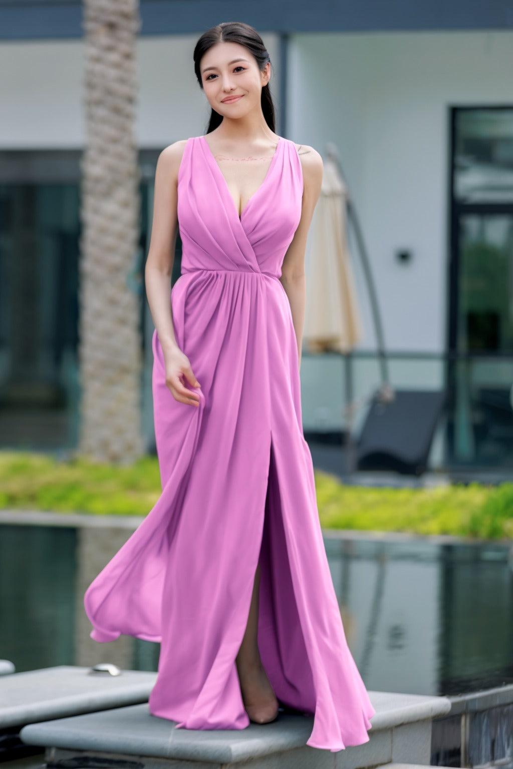 A-Line Floor Length Chiffon Bridesmaid Dress CB0708 - COCOMELODY