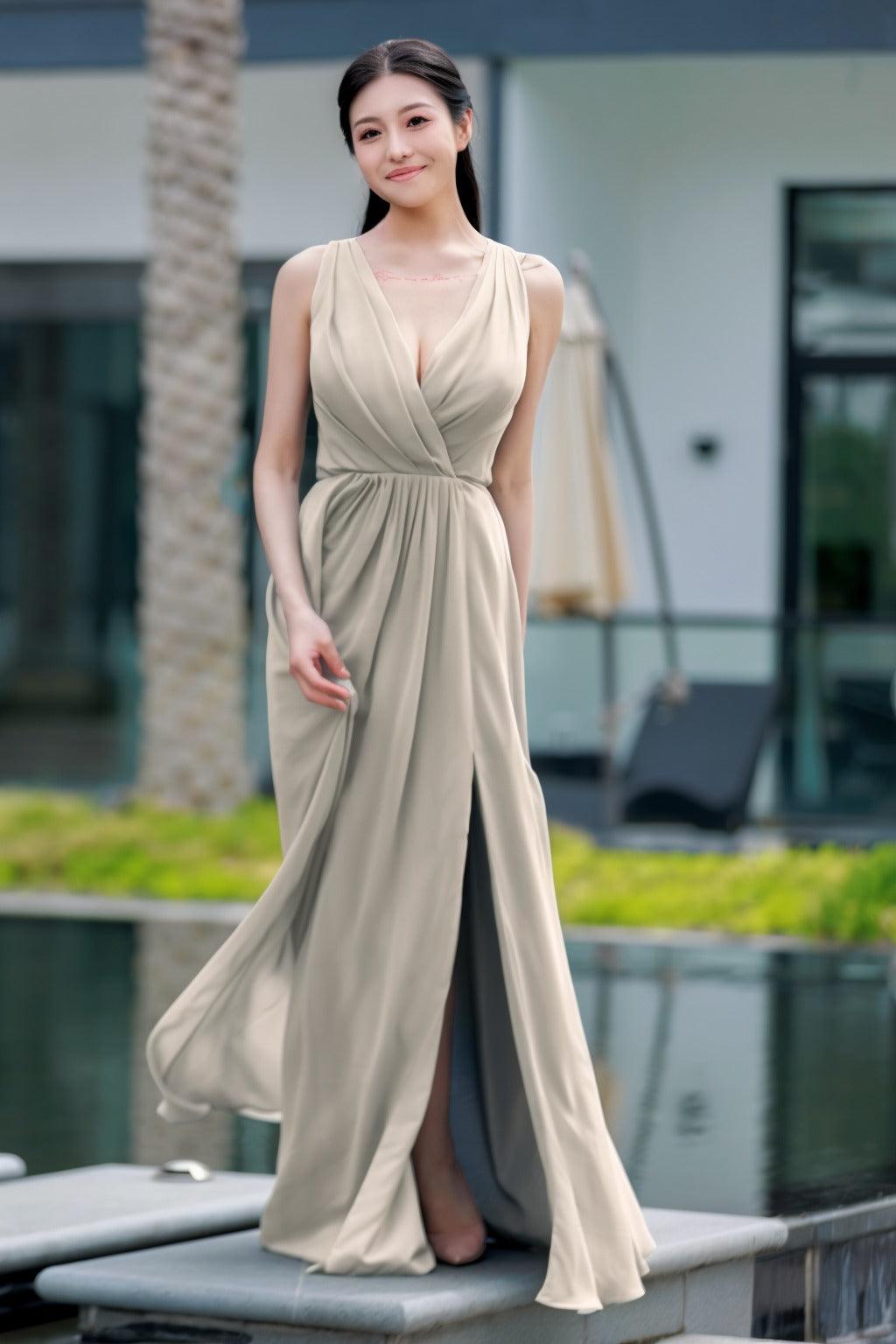 A-Line Floor Length Chiffon Bridesmaid Dress CB0708 - COCOMELODY