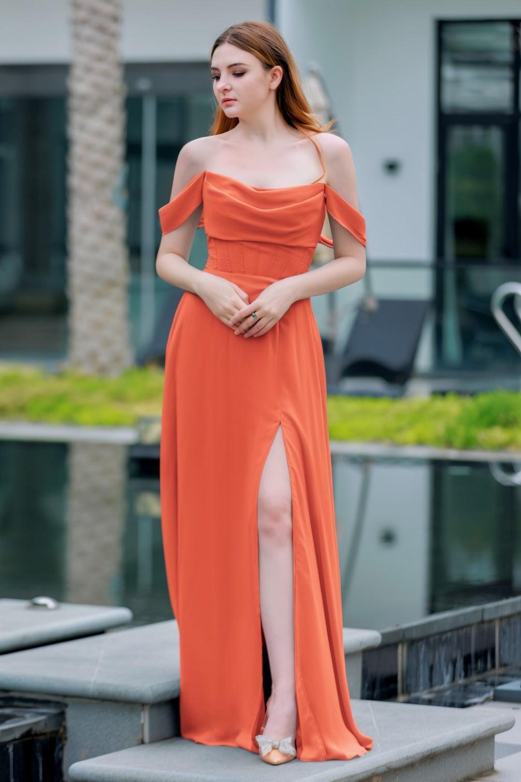 A-Line Floor Length Chiffon Bridesmaid Dress CB0709PS - COCOMELODY