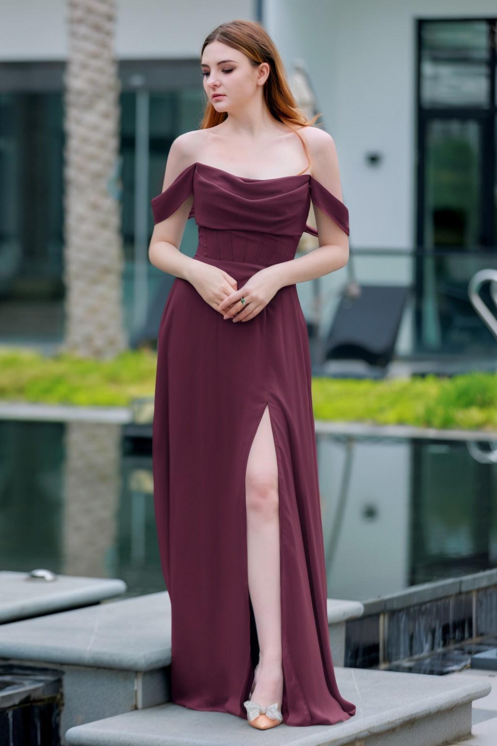 A-Line Floor Length Chiffon Bridesmaid Dress CB0709PS - COCOMELODY