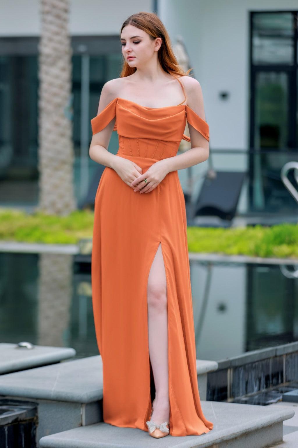 A-Line Floor Length Chiffon Bridesmaid Dress CB0709PS - COCOMELODY