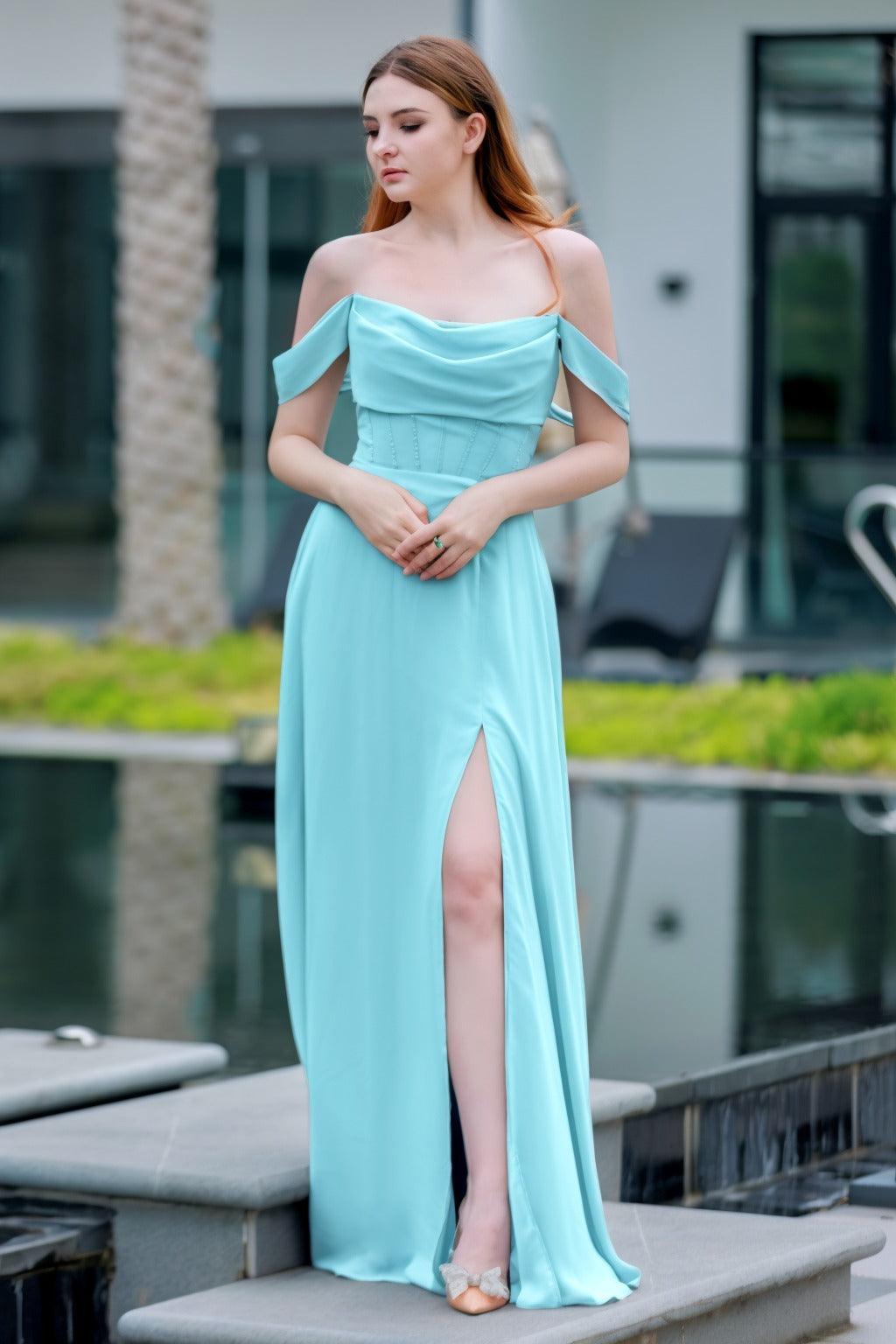 A-Line Floor Length Chiffon Bridesmaid Dress CB0709PS - COCOMELODY