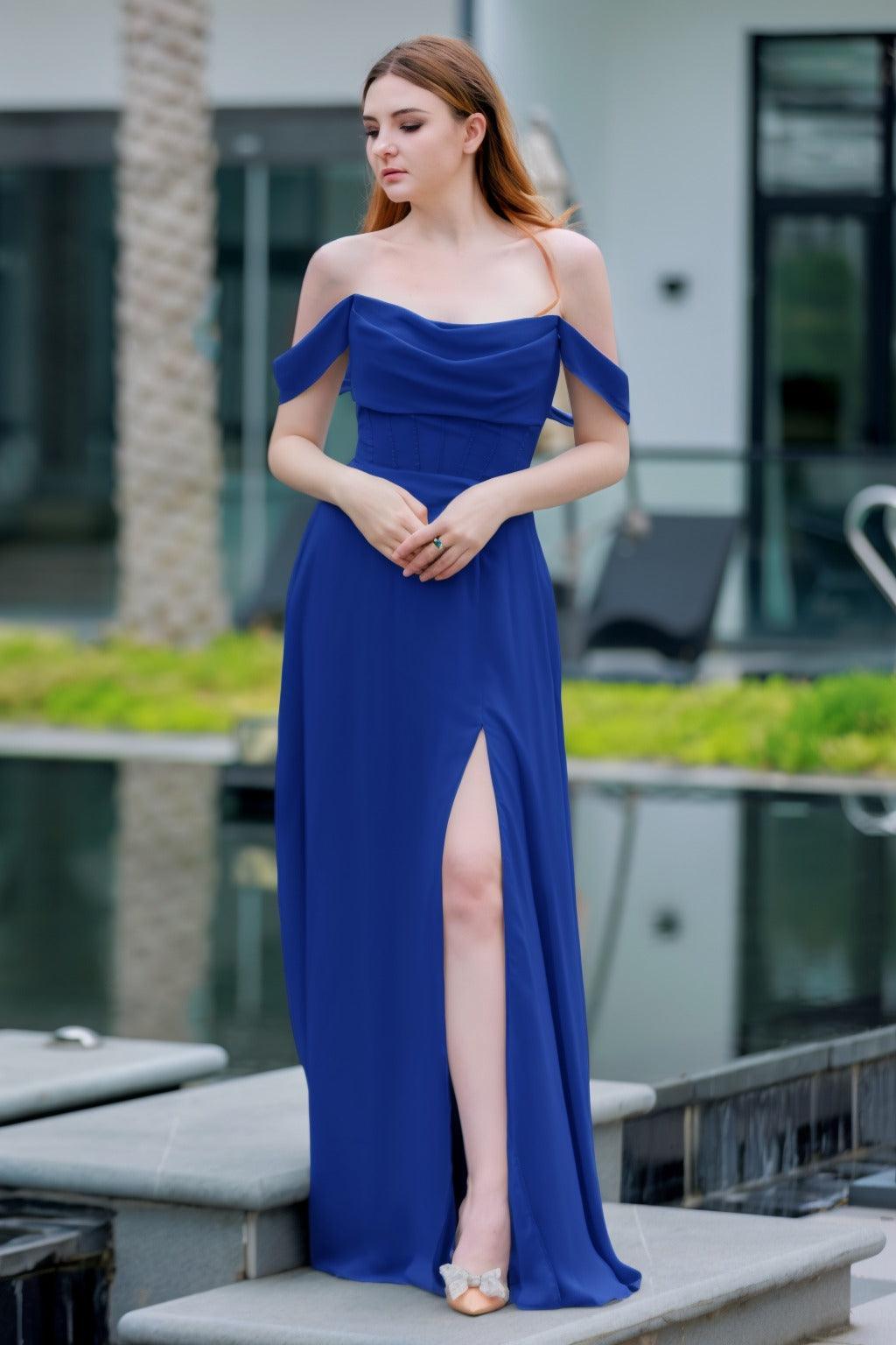 A-Line Floor Length Chiffon Bridesmaid Dress CB0709PS - COCOMELODY