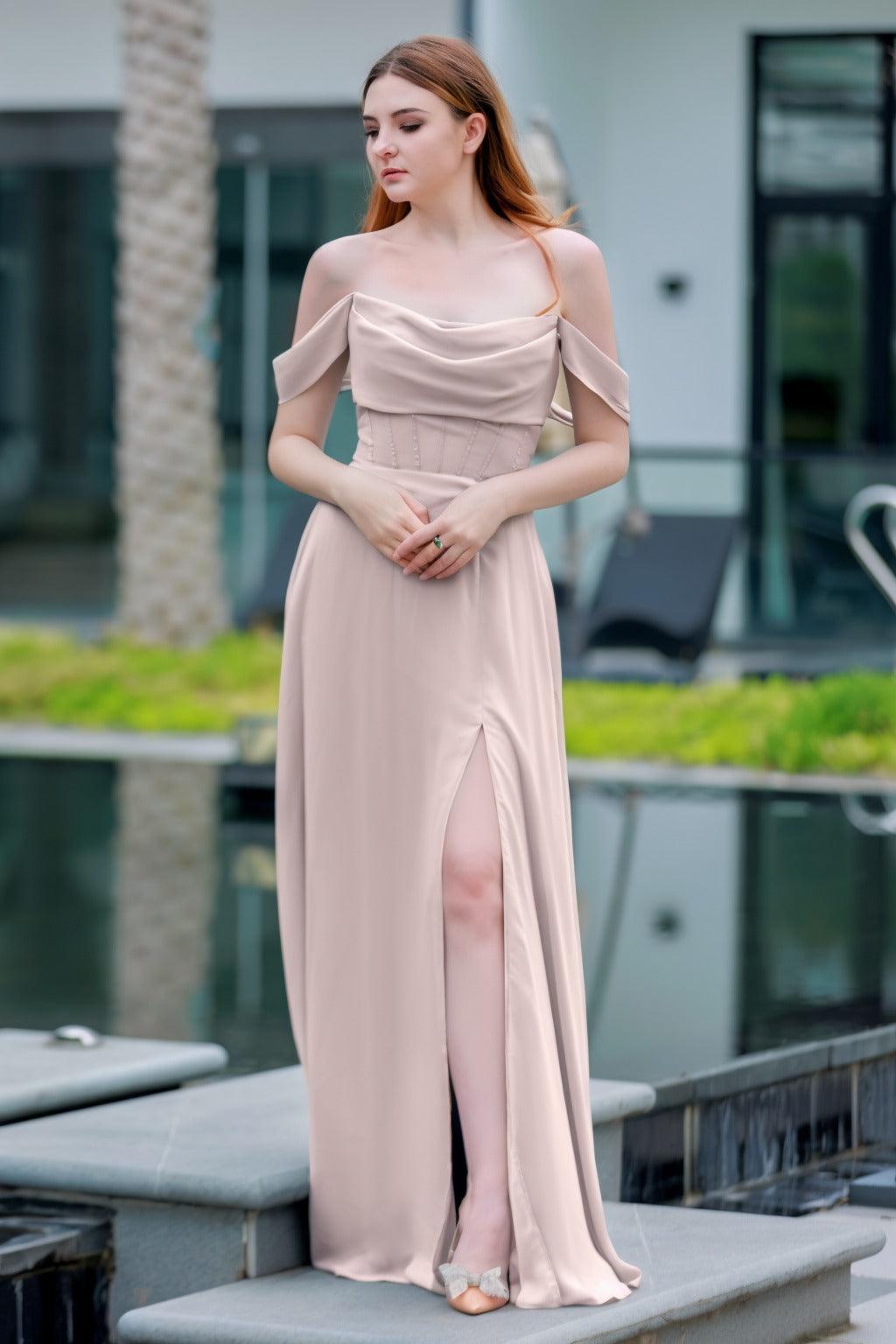 A-Line Floor Length Chiffon Bridesmaid Dress CB0709PS - COCOMELODY