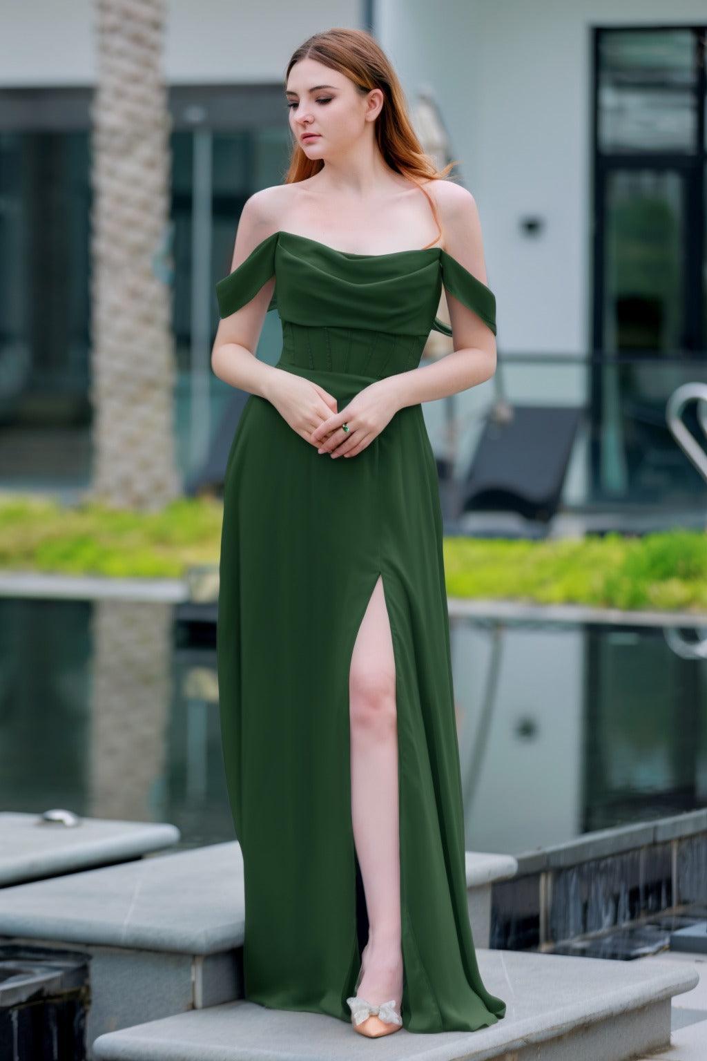 A-Line Floor Length Chiffon Bridesmaid Dress CB0709PS - COCOMELODY