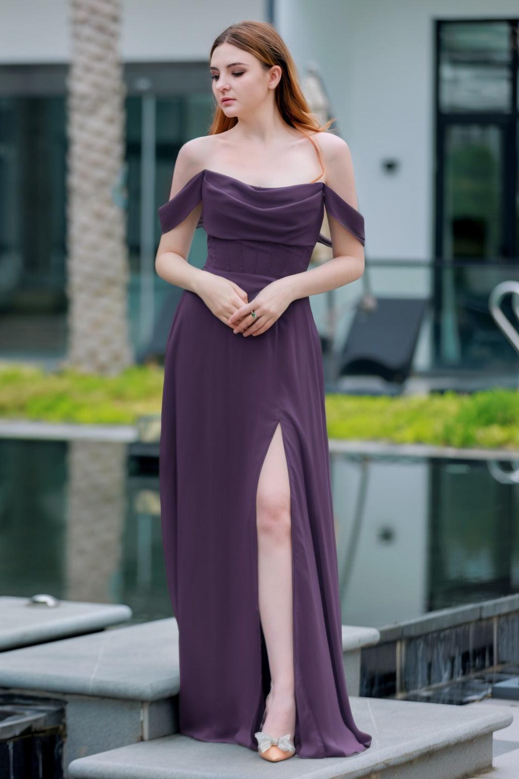 A-Line Floor Length Chiffon Bridesmaid Dress CB0709PS - COCOMELODY