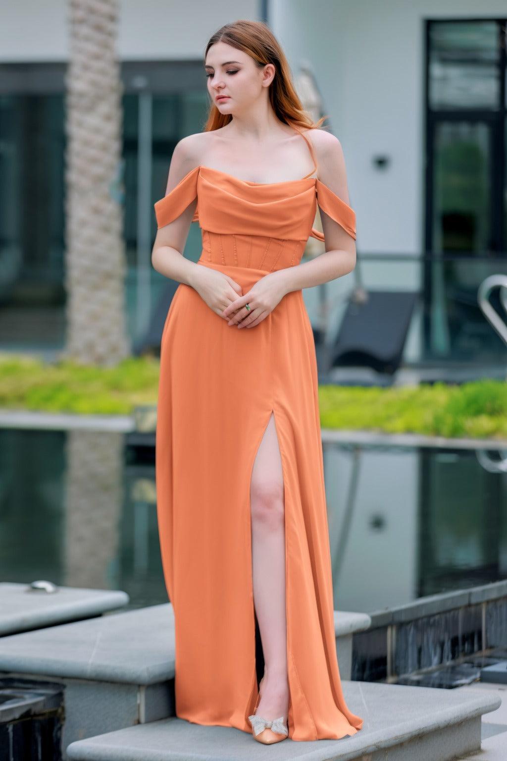 A-Line Floor Length Chiffon Bridesmaid Dress CB0709PS - COCOMELODY