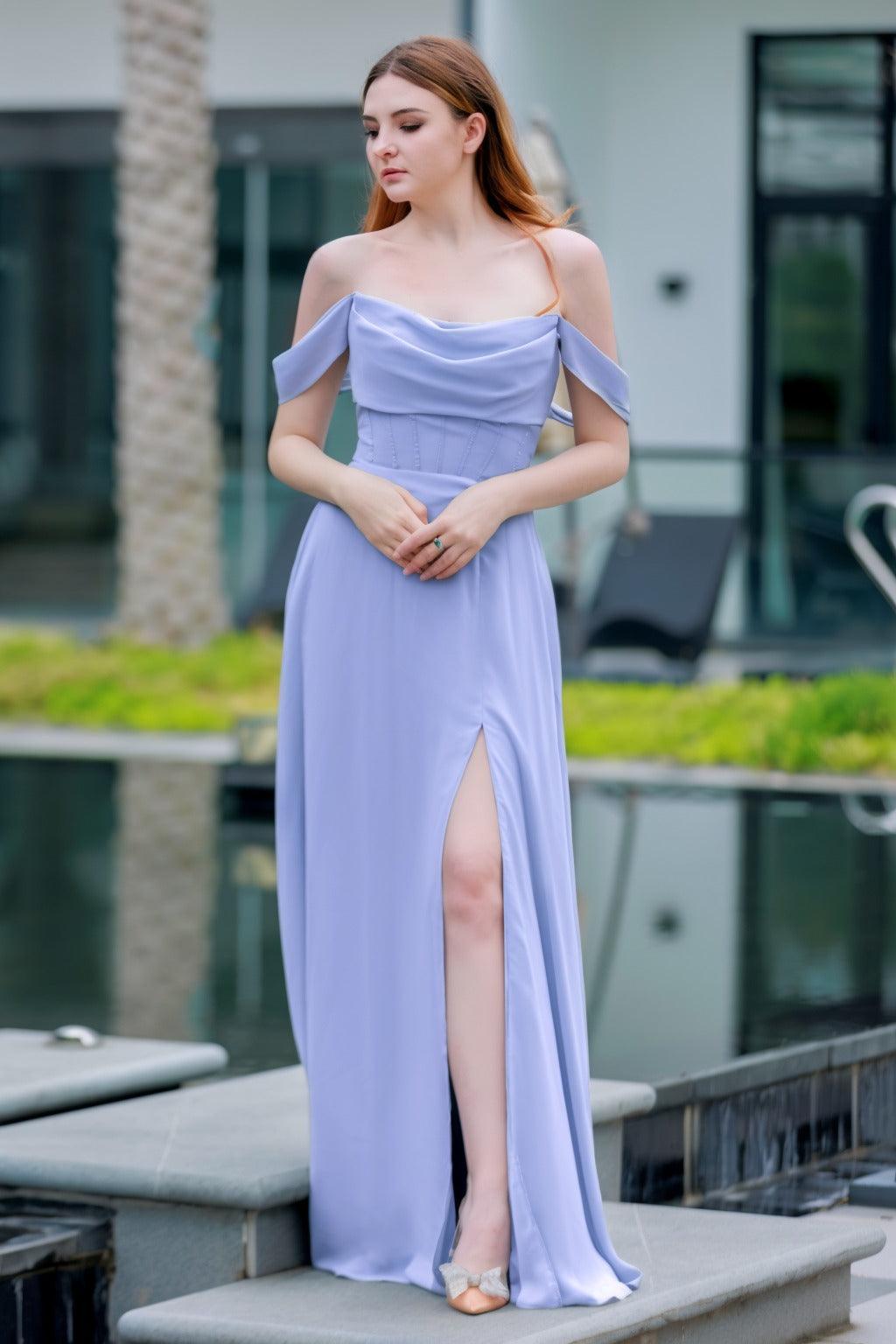 A-Line Floor Length Chiffon Bridesmaid Dress CB0709PS - COCOMELODY