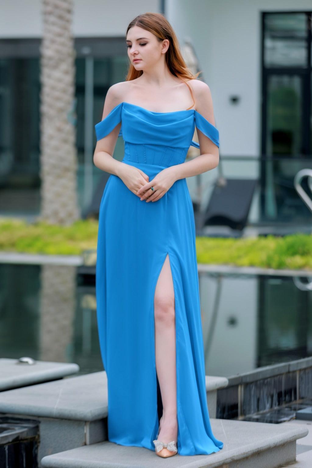 A-Line Floor Length Chiffon Bridesmaid Dress CB0709PS - COCOMELODY