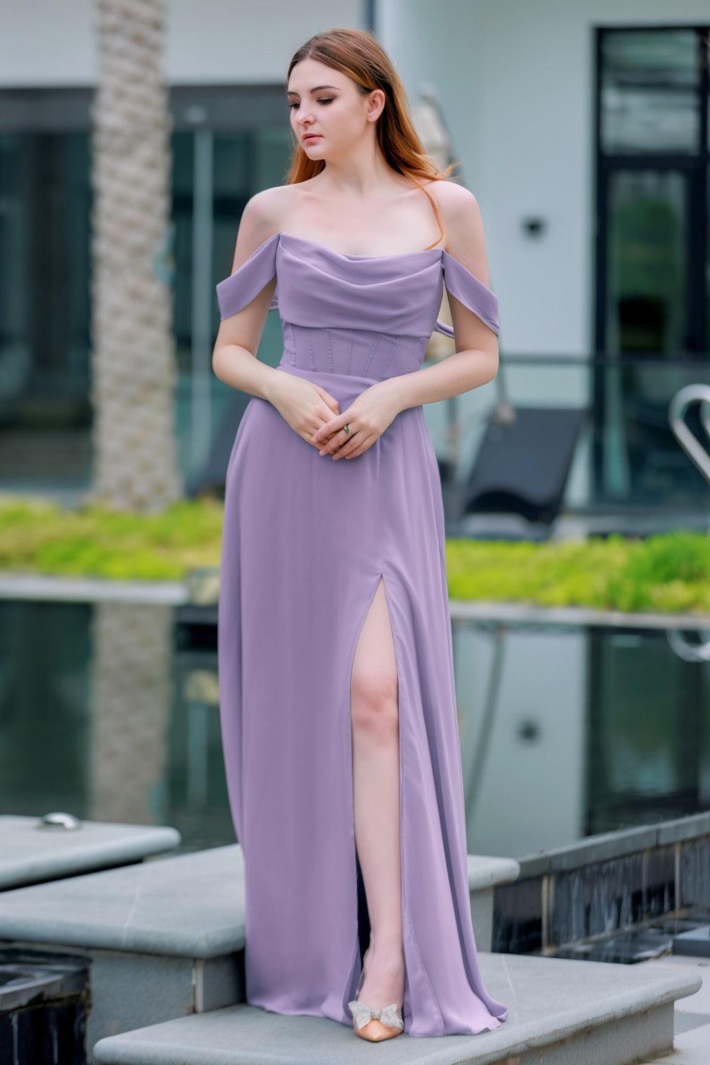 A-Line Floor Length Chiffon Bridesmaid Dress CB0709PS - COCOMELODY