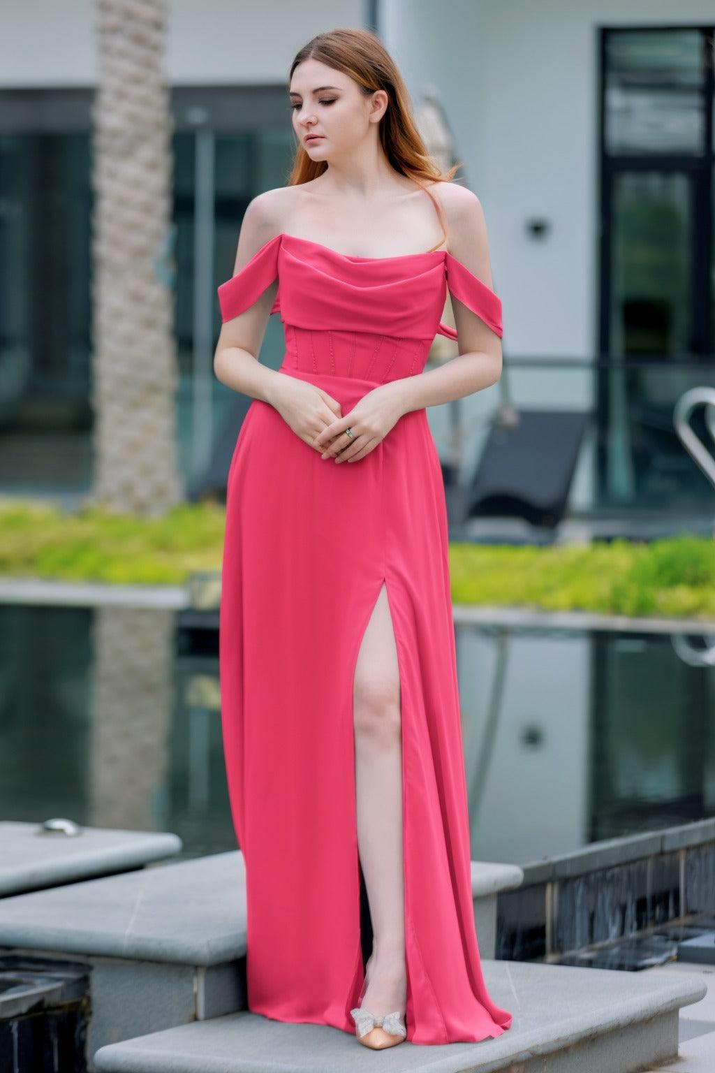 A-Line Floor Length Chiffon Bridesmaid Dress CB0709PS - COCOMELODY