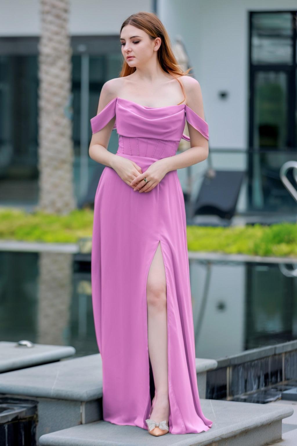 A-Line Floor Length Chiffon Bridesmaid Dress CB0709PS - COCOMELODY