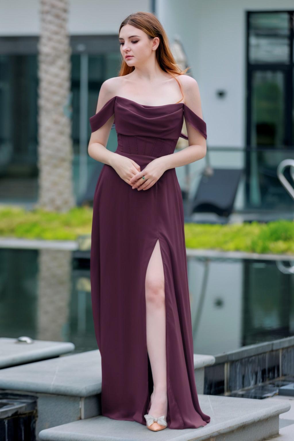 A-Line Floor Length Chiffon Bridesmaid Dress CB0709PS - COCOMELODY