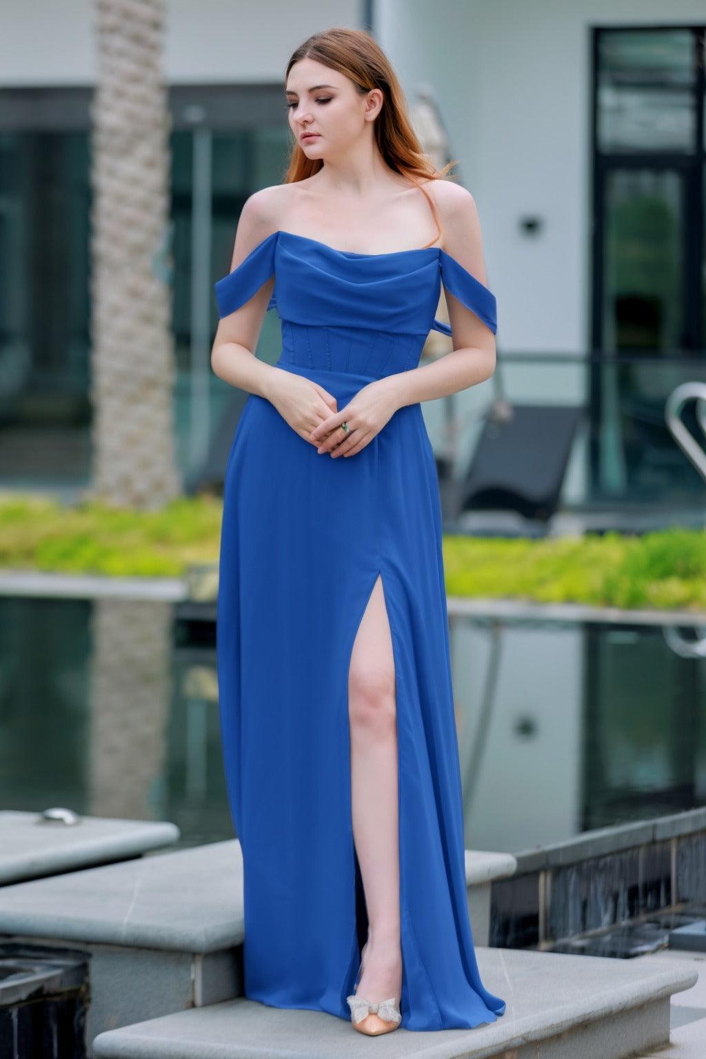 A-Line Floor Length Chiffon Bridesmaid Dress CB0709PS - COCOMELODY