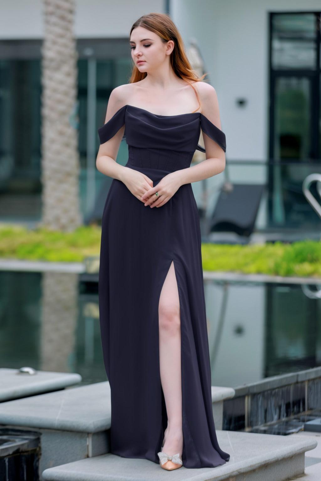 A-Line Floor Length Chiffon Bridesmaid Dress CB0709PS - COCOMELODY