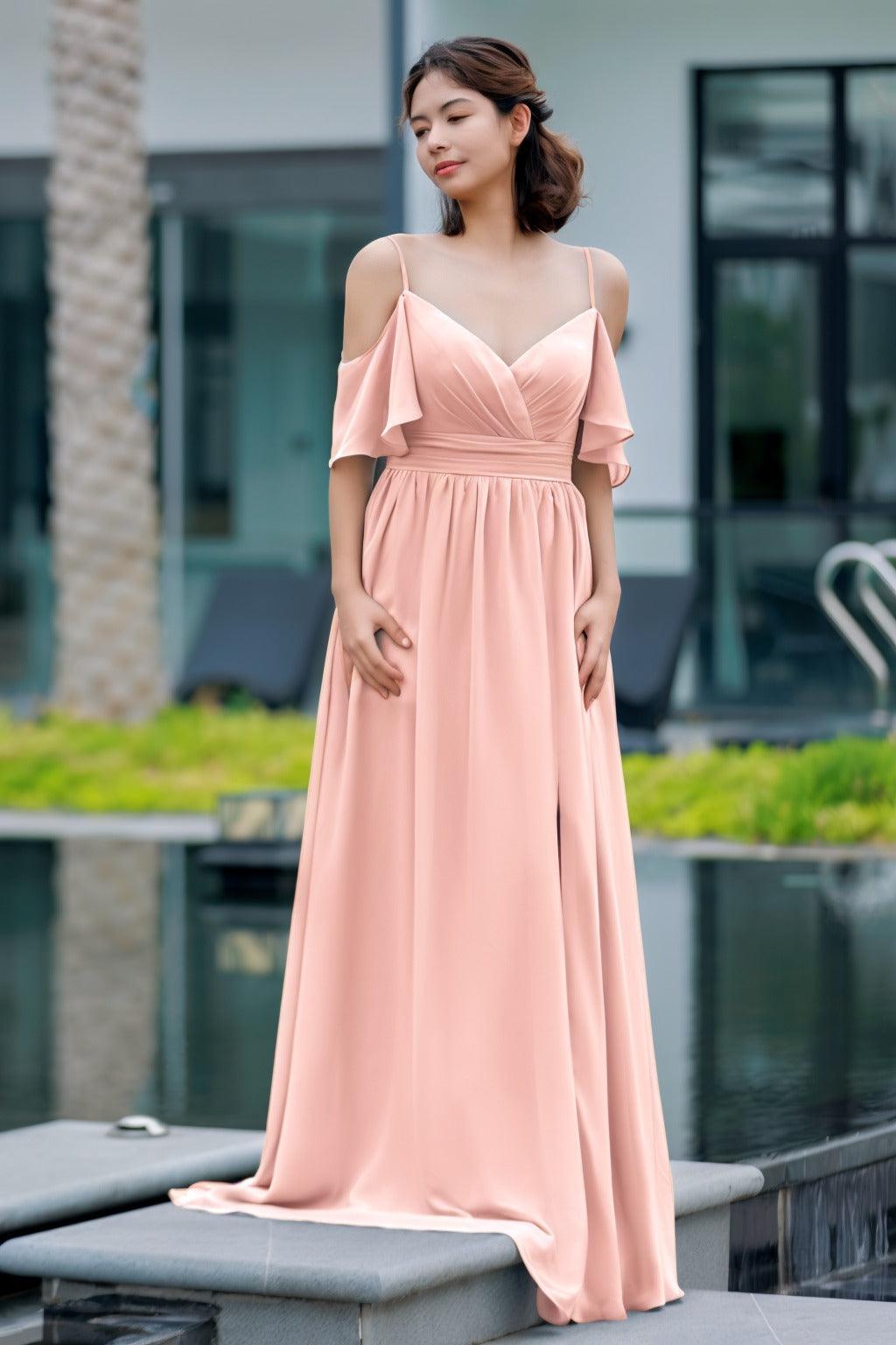 A-Line Floor Length Chiffon Bridesmaid Dress CB0710 - COCOMELODY