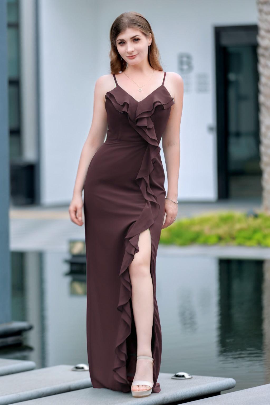 Sheath-Column Floor Length Chiffon Bridesmaid Dress CB0711 - COCOMELODY