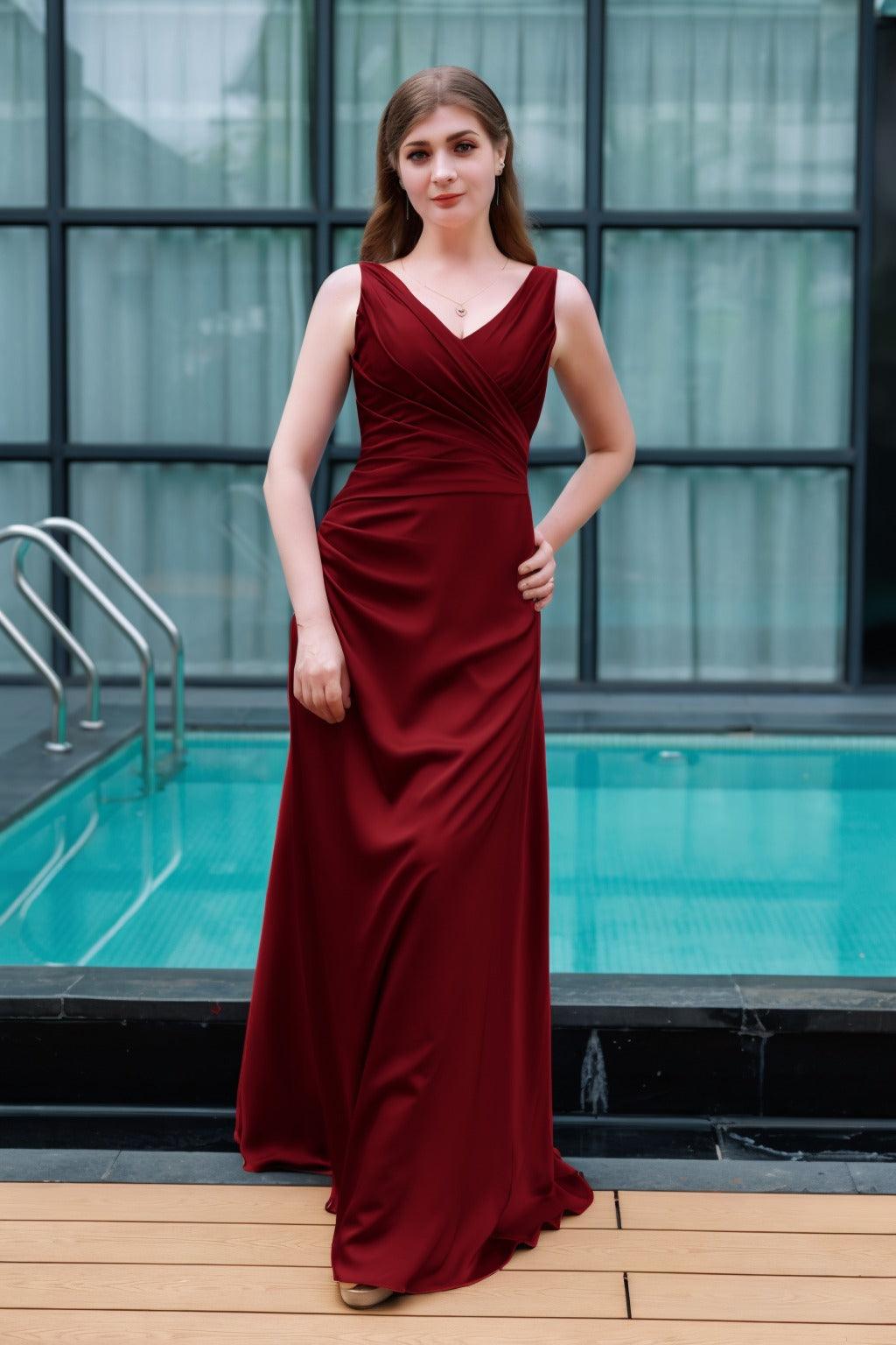 Sheath-Column Floor Length Luxe Satin Bridesmaid Dress CB0713 - COCOMELODY