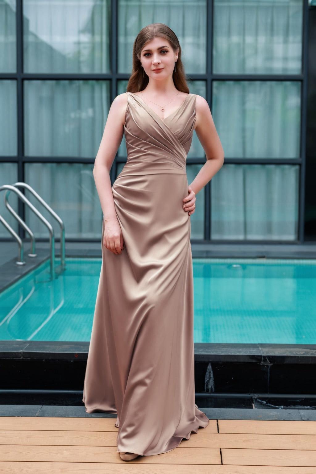 Sheath-Column Floor Length Luxe Satin Bridesmaid Dress CB0713 - COCOMELODY