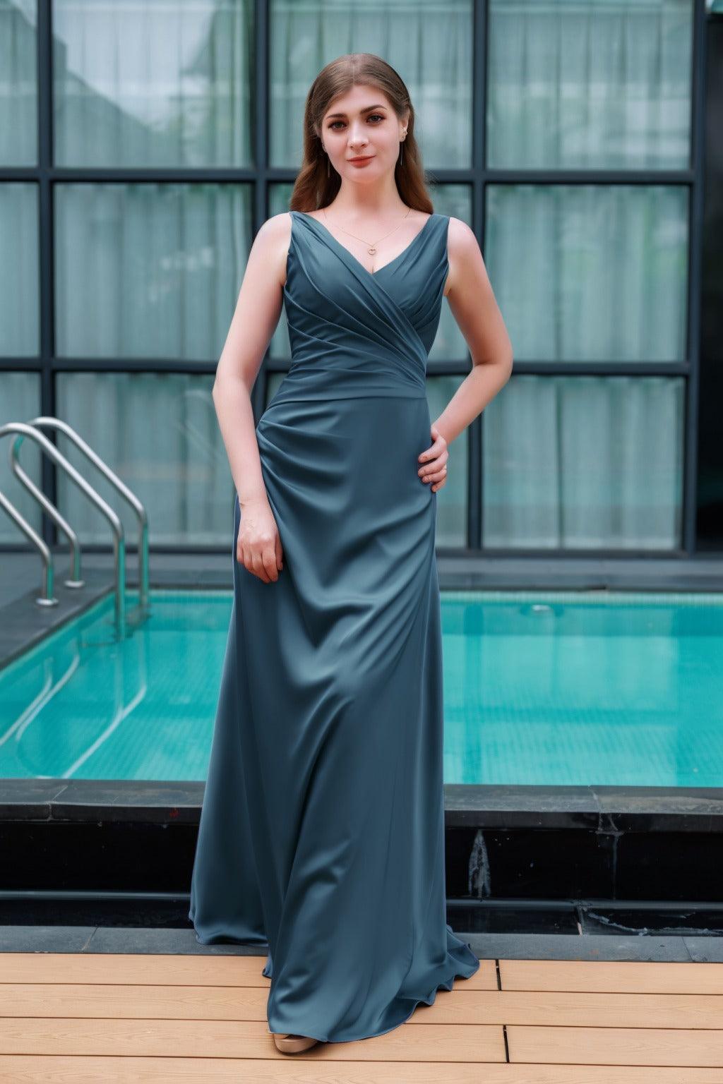 Sheath-Column Floor Length Luxe Satin Bridesmaid Dress CB0713 - COCOMELODY