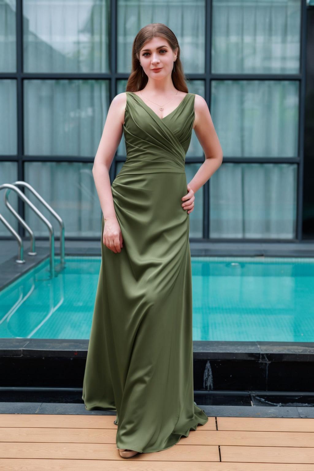 Sheath-Column Floor Length Luxe Satin Bridesmaid Dress CB0713 - COCOMELODY