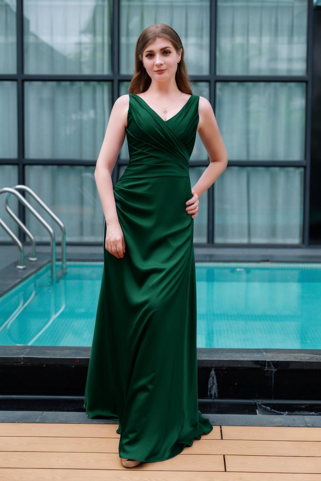 Sheath-Column Floor Length Luxe Satin Bridesmaid Dress CB0713 - COCOMELODY