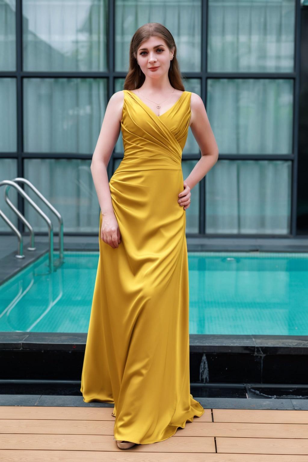 Sheath-Column Floor Length Luxe Satin Bridesmaid Dress CB0713 - COCOMELODY