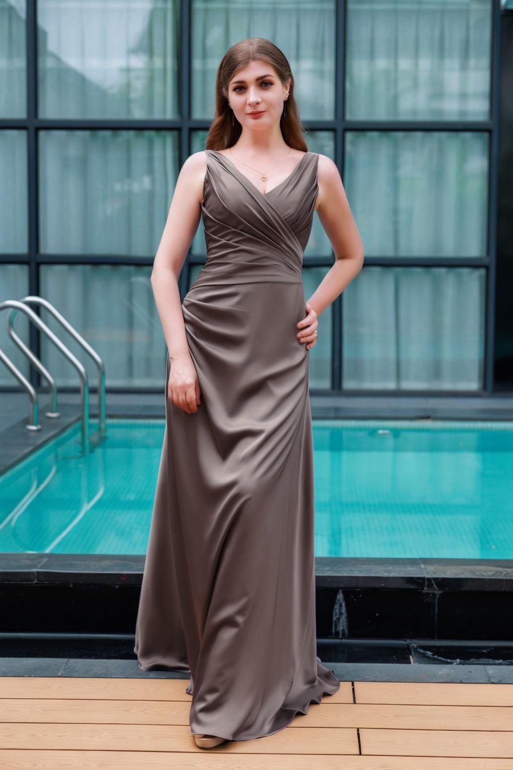 Sheath-Column Floor Length Luxe Satin Bridesmaid Dress CB0713 - COCOMELODY