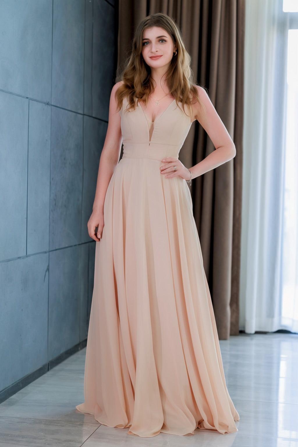 A-Line Floor Length Chiffon Bridesmaid Dress CB0716 - COCOMELODY