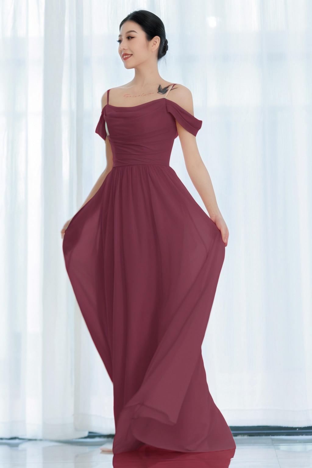 A-Line Floor Length Chiffon Bridesmaid Dress CB0717 - COCOMELODY