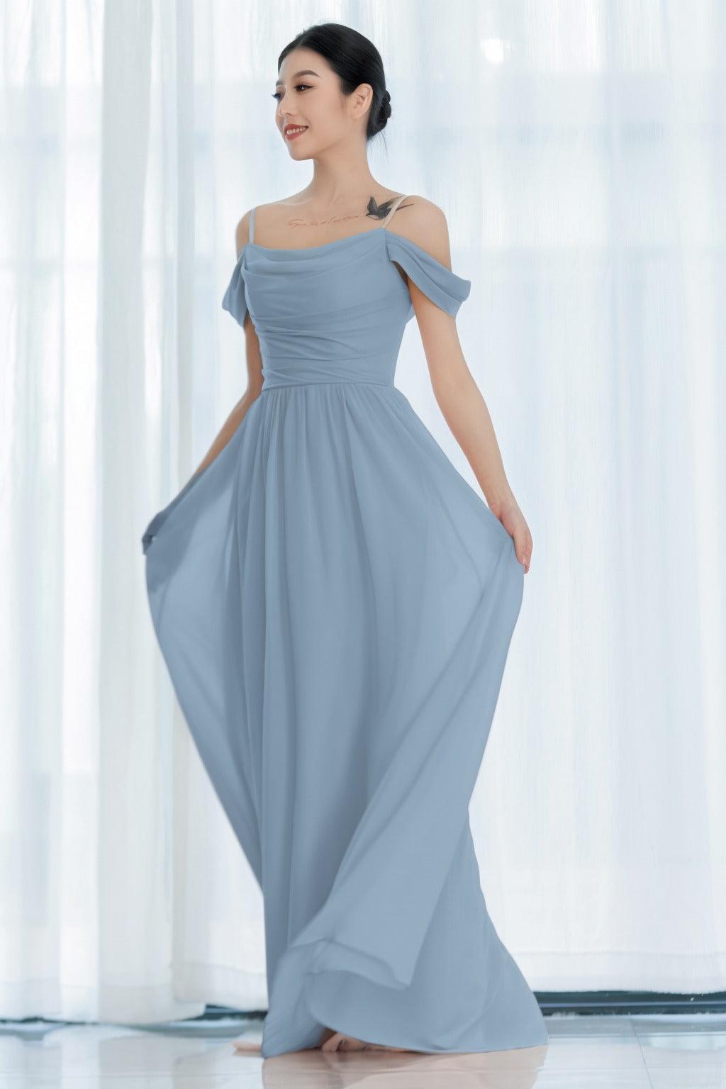 A-Line Floor Length Chiffon Bridesmaid Dress CB0717 - COCOMELODY