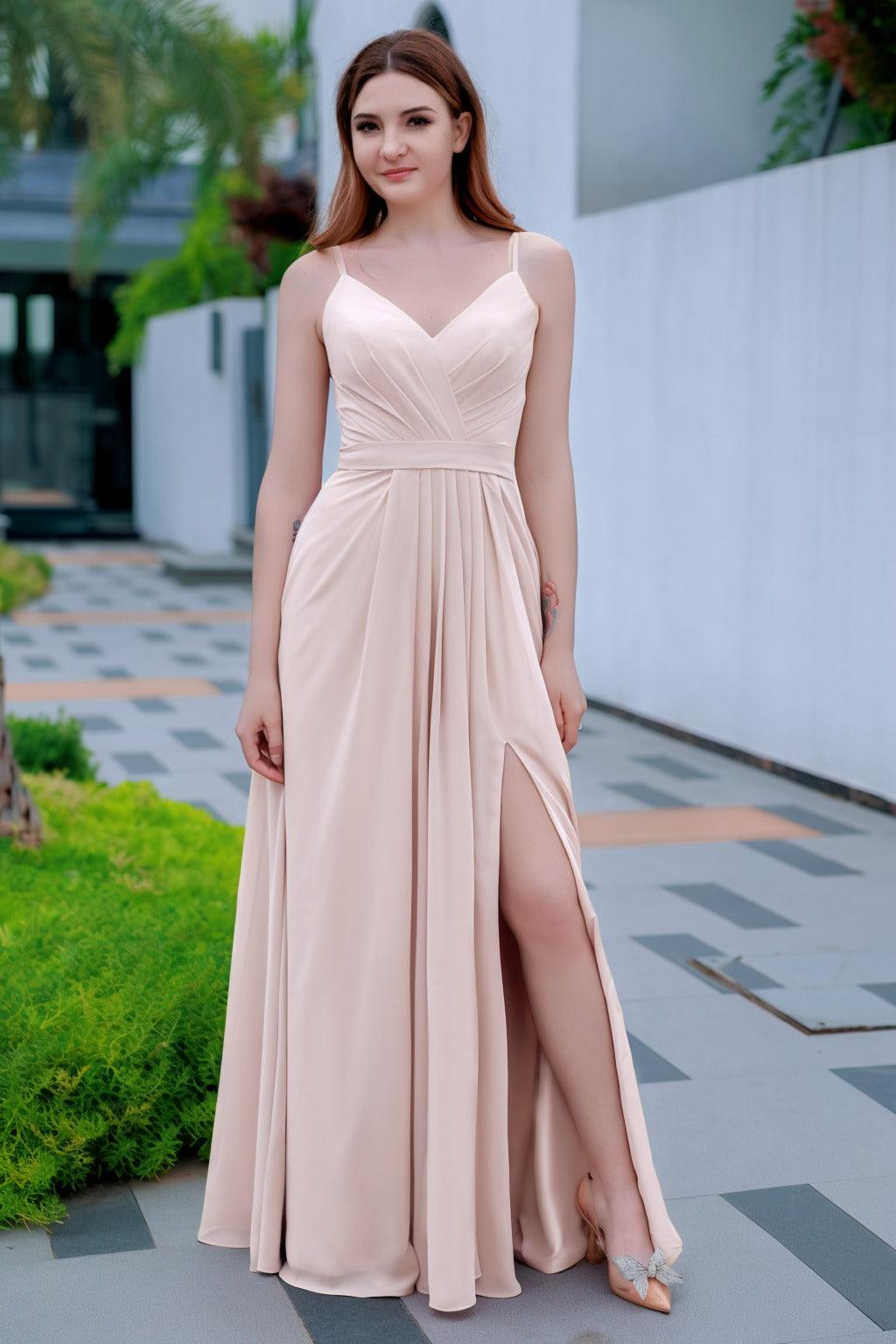 A-Line Floor Length Chiffon Bridesmaid Dress CB0718 - COCOMELODY