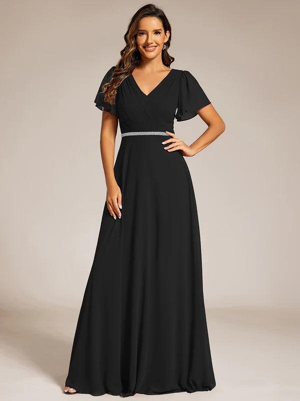 A-Line Sweep-Brush Train Chiffon Bridesmaid Dress CB0720 - COCOMELODY