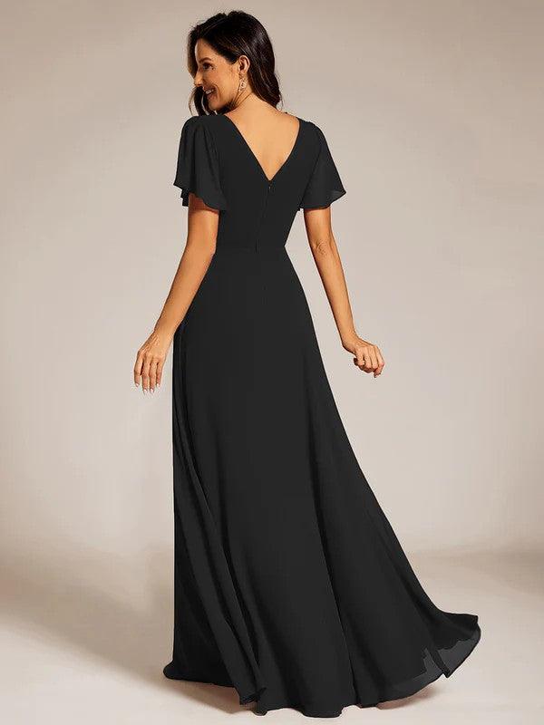 A-Line Sweep-Brush Train Chiffon Bridesmaid Dress CB0720 - COCOMELODY