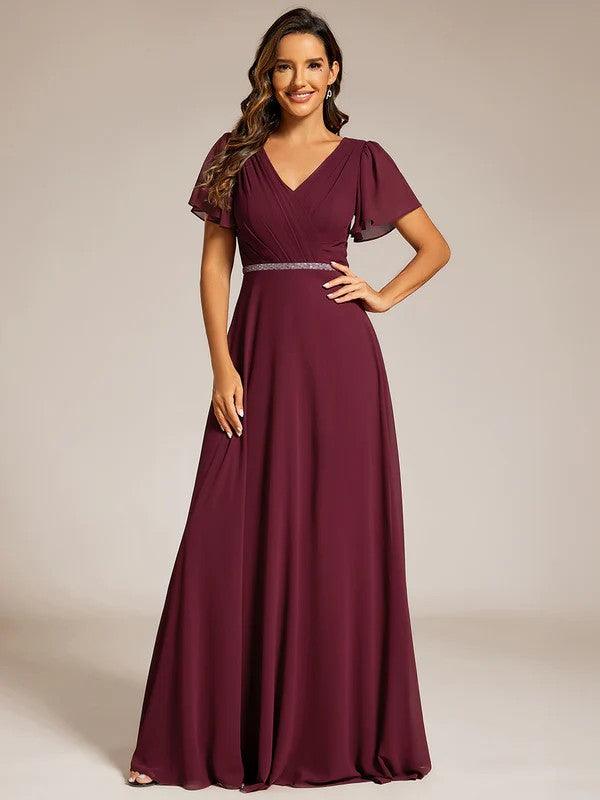 A-Line Sweep-Brush Train Chiffon Bridesmaid Dress CB0720 - COCOMELODY