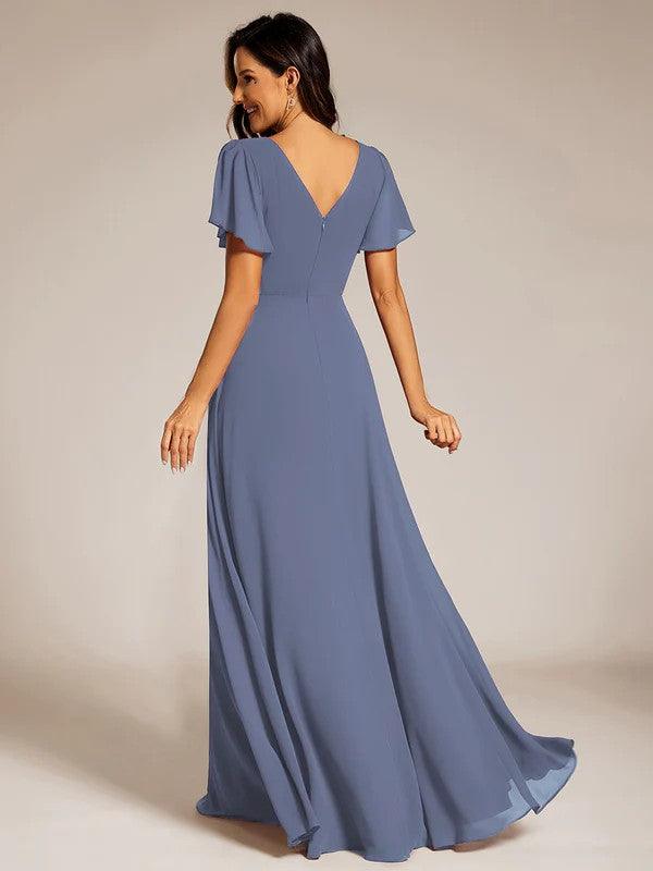 A-Line Sweep-Brush Train Chiffon Bridesmaid Dress CB0720 - COCOMELODY