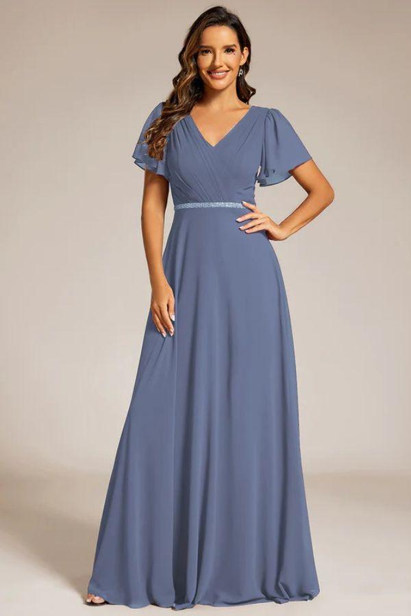 A-Line Sweep-Brush Train Chiffon Bridesmaid Dress CB0720 - COCOMELODY