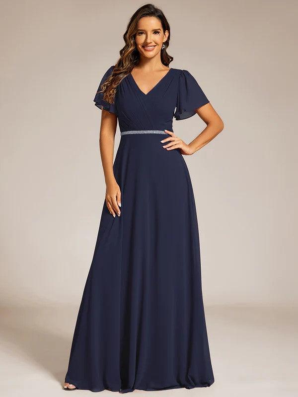 A-Line Sweep-Brush Train Chiffon Bridesmaid Dress CB0720 - COCOMELODY