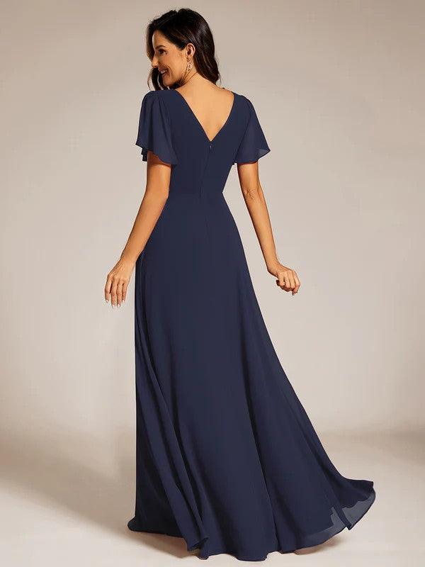 A-Line Sweep-Brush Train Chiffon Bridesmaid Dress CB0720 - COCOMELODY