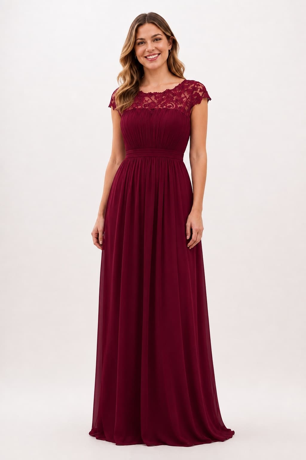A-Line Maxi Chiffon Bridesmaid Dress CB0785 - Burgundy - COCOMELODY