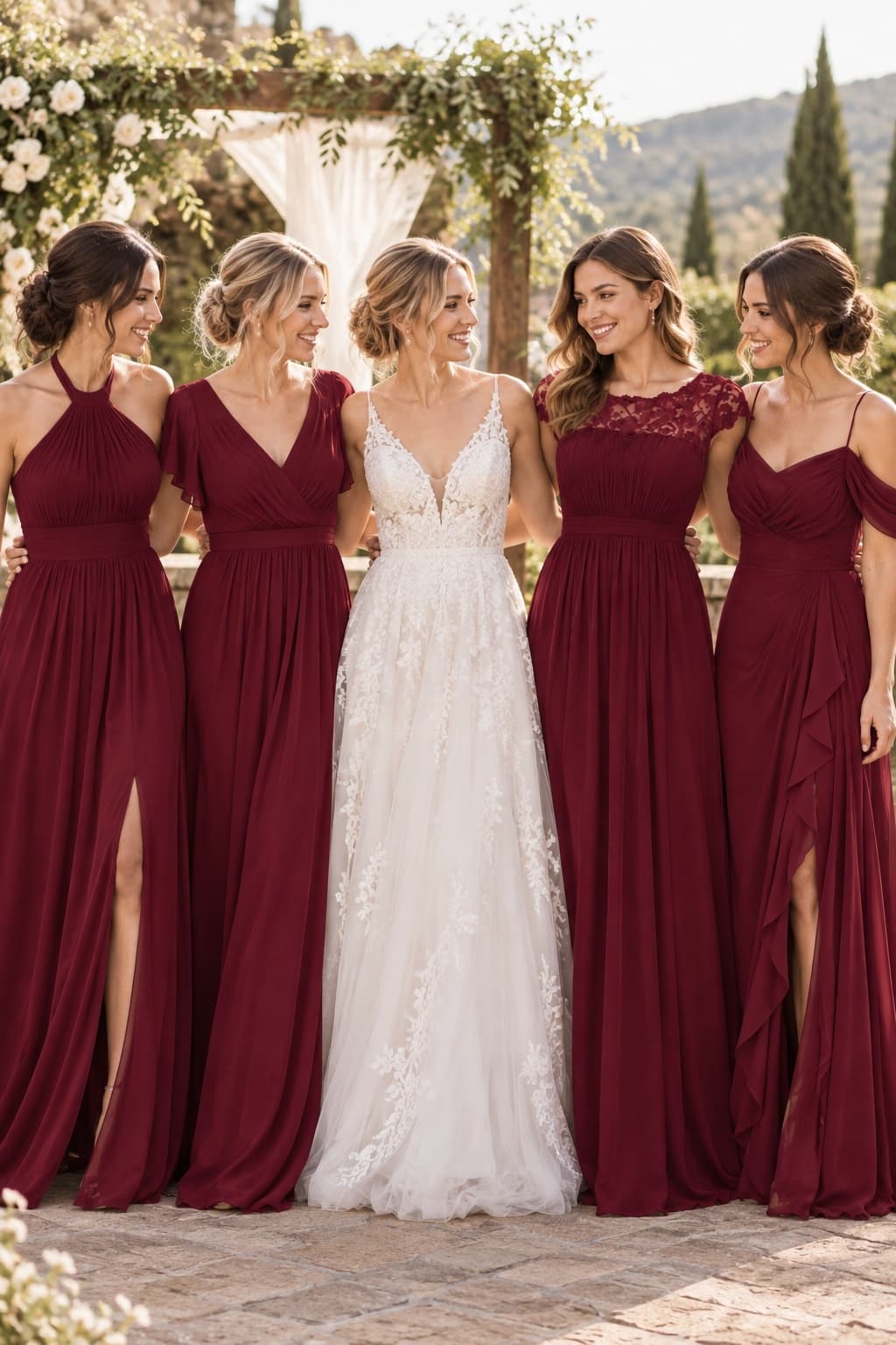 A-Line Maxi Chiffon Bridesmaid Dress CB0785 - Burgundy - COCOMELODY