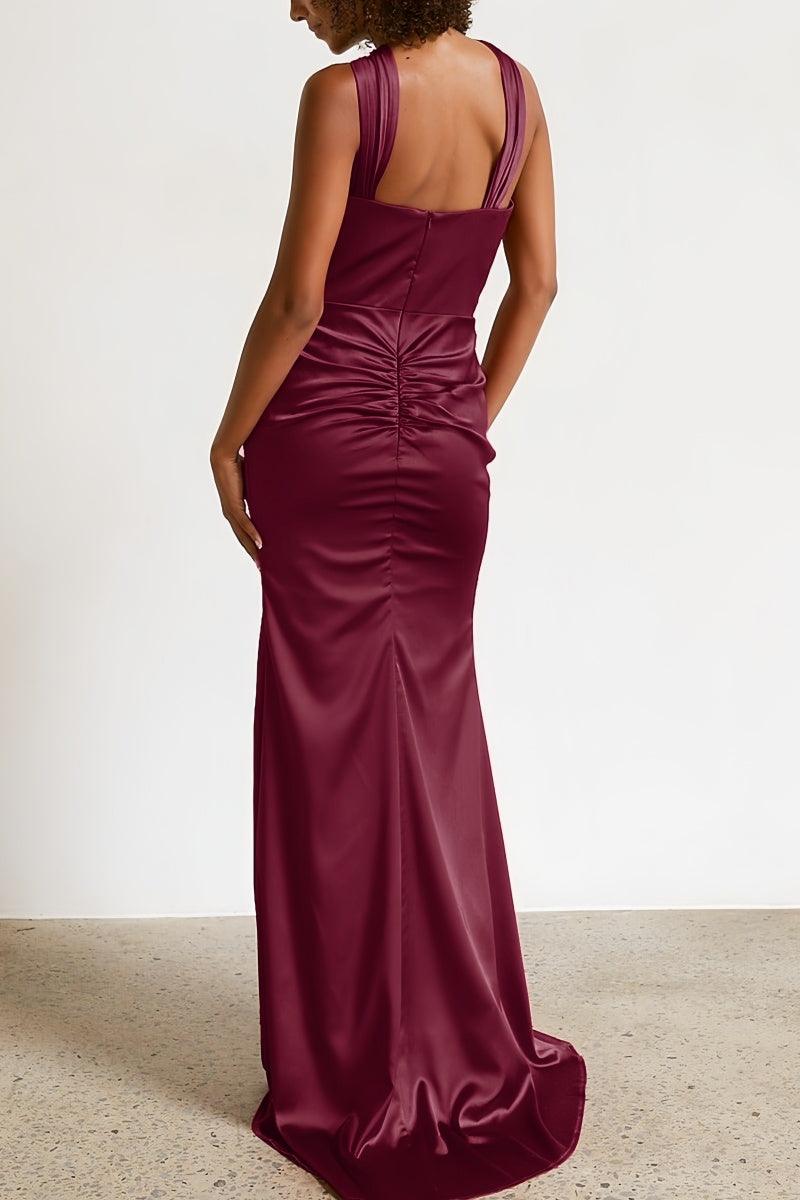 Halter Neck Sheath Bridesmaid Dress with Sweep Train CB0797 - COCOMELODY