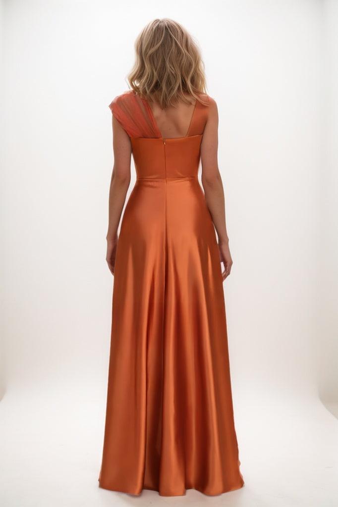 One-Shoulder Satin A-Line Bridesmaid Dress in Copper CB0802 - COCOMELODY
