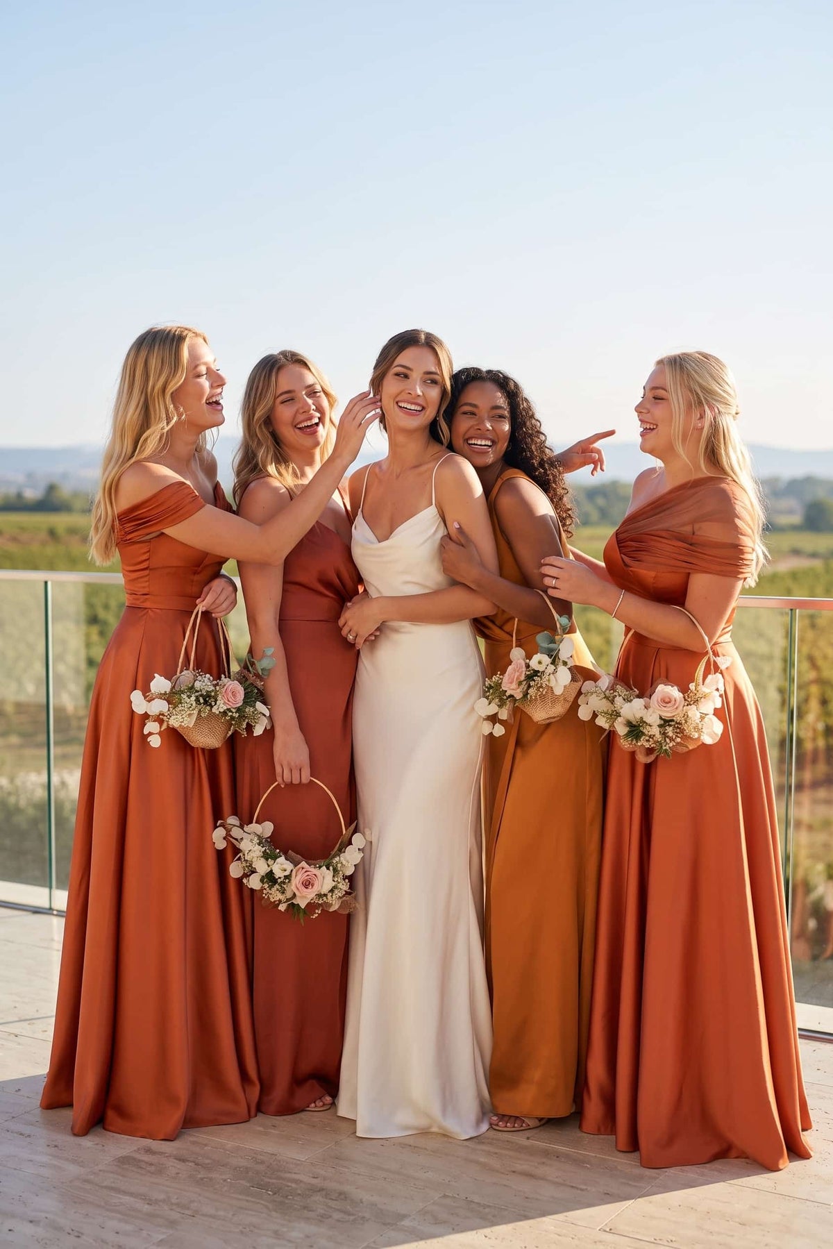 One-Shoulder Satin A-Line Bridesmaid Dress in Copper CB0802 - Orange - COCOMELODY