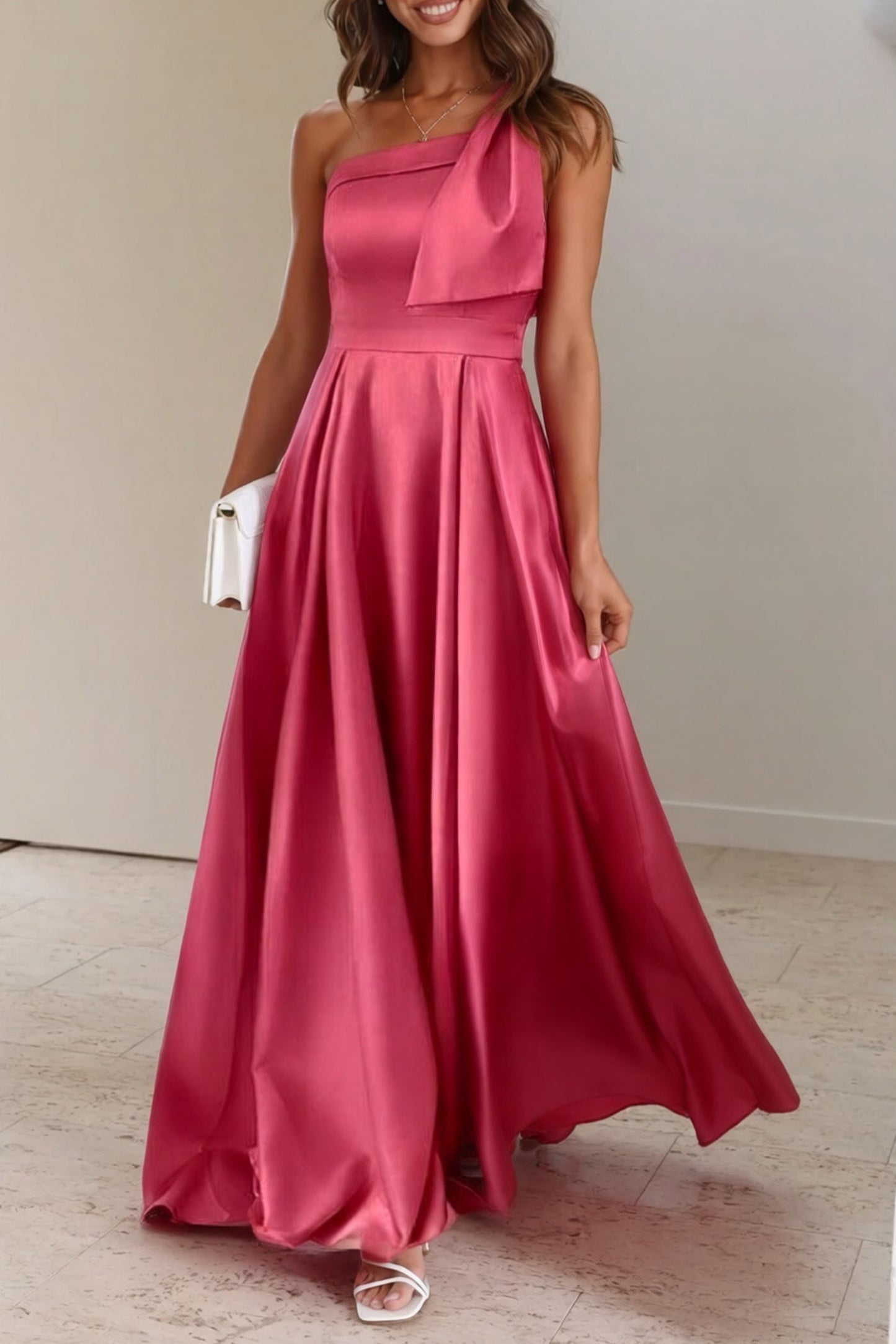 A-Line Pink Bridesmaid Dress with Bowknot and Pockets CB0807