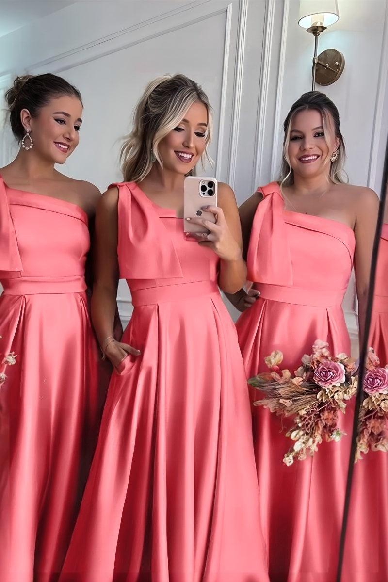 A-Line Pink Bridesmaid Dress with Bowknot and Pockets CB0807 - COCOMELODY