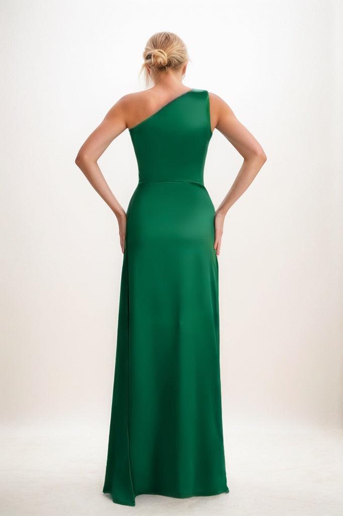 One Shoulder Satin Sheath Bridesmaid Dress with Split CB0808 - COCOMELODY