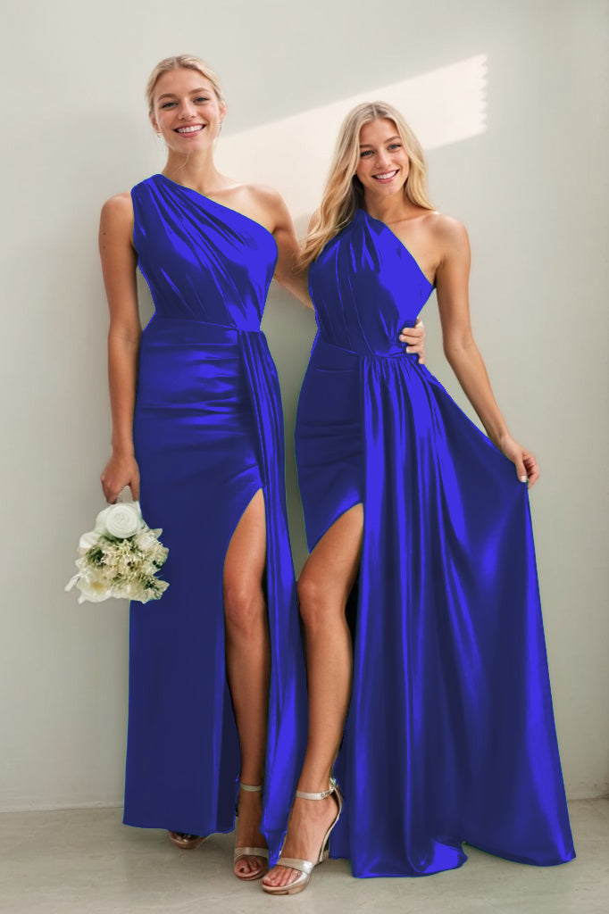 One Shoulder Satin Sheath Bridesmaid Dress with Split CB0808