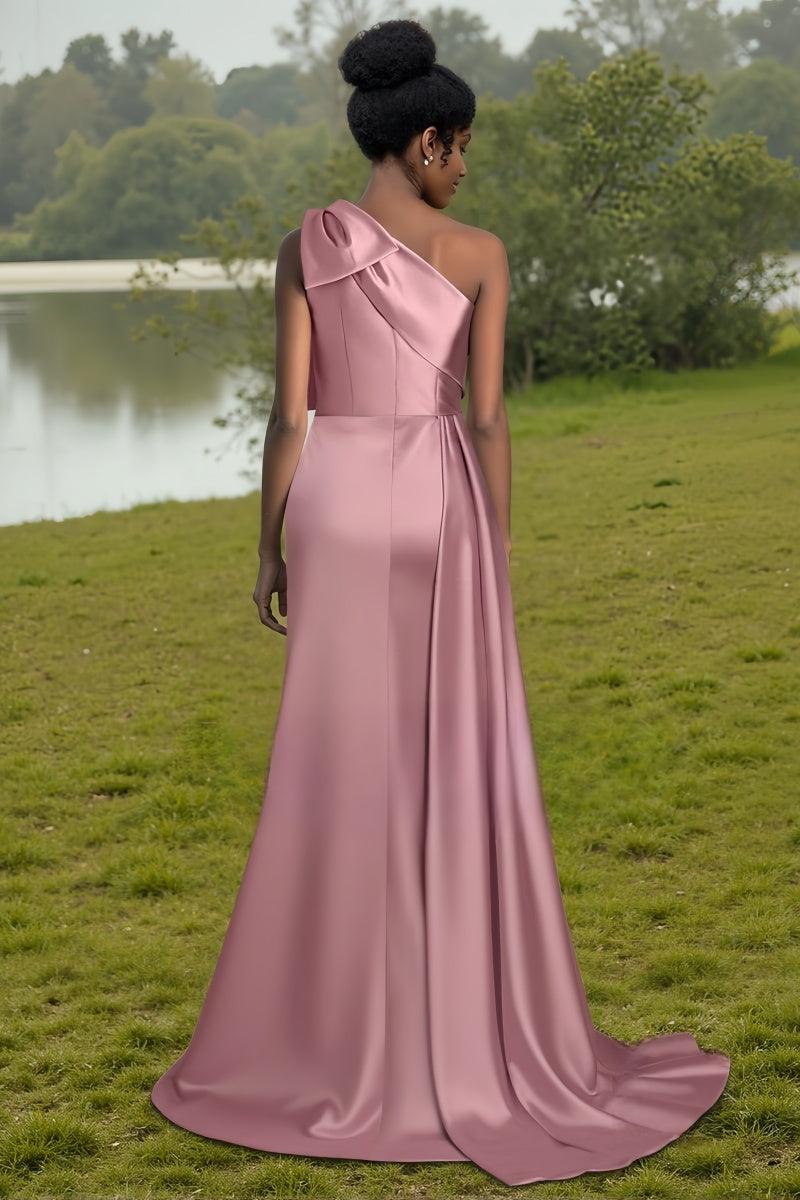 One-Shoulder Sheath Bridesmaid Dress with Bowknot CB0810 - COCOMELODY